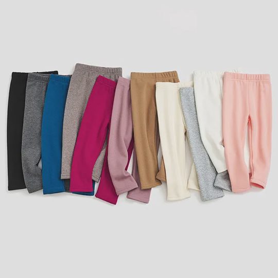 【18M-10Y】Girls Casual Padded Fleece Solid Color Leggings