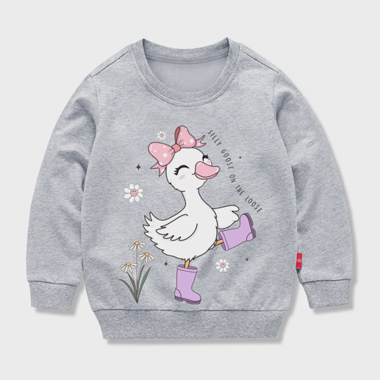 【12M-11Y】Kids' Fashion Sweatshirt – Adorable Cartoon Duck Design