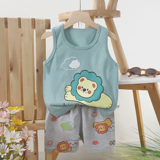 【6M-6Y】Unisex Fun Cartoon Print Tank Top Set