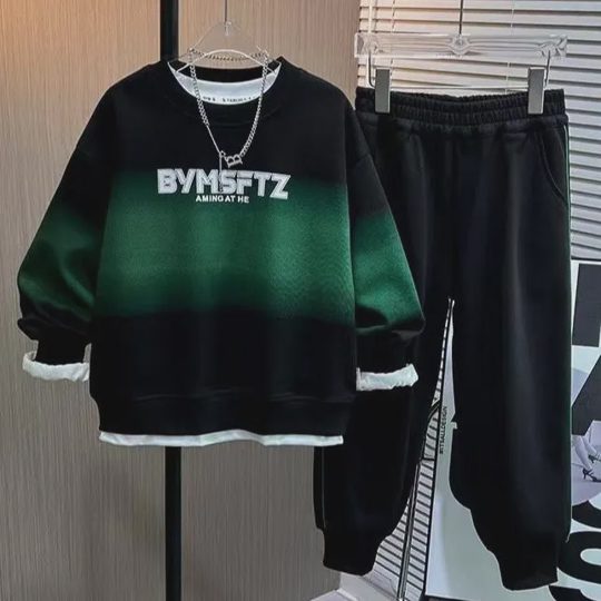 【4Y-10Y】Boys Gradient Sweatshirt Sporty Cool Two-piece Set