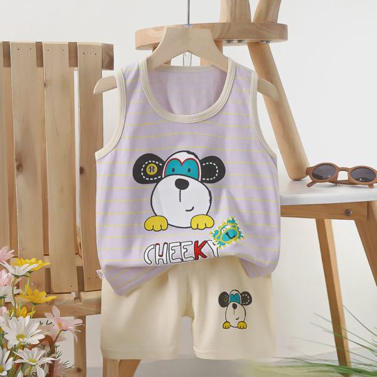 【6M-6Y】Unisex Fun Cartoon Print Tank Top Set