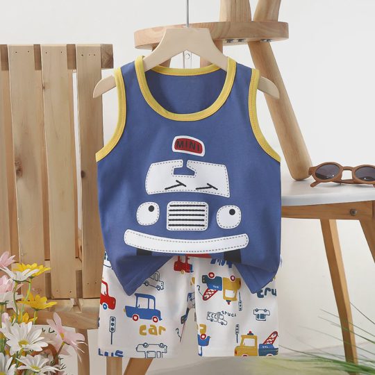 【6M-6Y】Unisex Fun Cartoon Print Tank Top Set