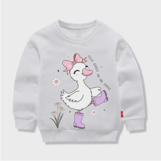 【12M-11Y】Kids' Fashion Sweatshirt – Adorable Cartoon Duck Design