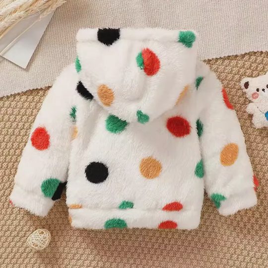 【6M-3Y】Baby Girl Cute Colorful Polka Dot Flannel Keep Warm Hooded Coat