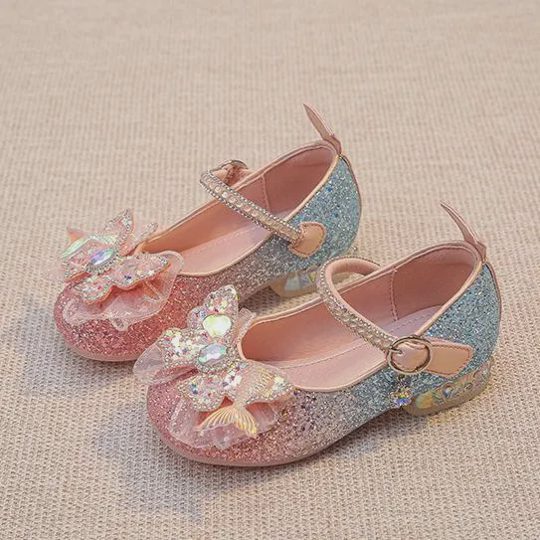 Girls' Bowknot Soft-Soled Sequin Princess Crystal Shoes