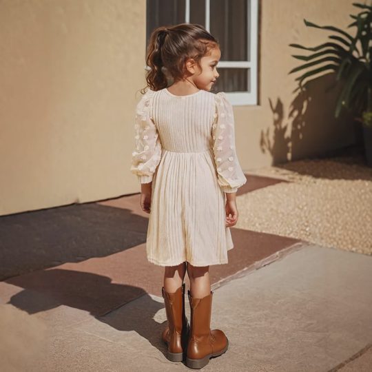 【3Y-10Y】Girls Solid Color Knitting Long Sleeve Dress