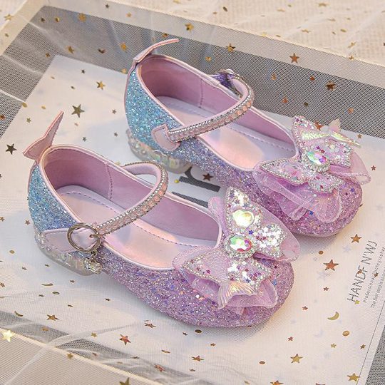 Girls' Bowknot Soft-Soled Sequin Princess Crystal Shoes