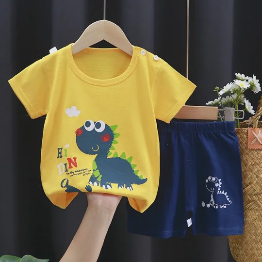 【6M-6Y】Unisex Round Neck Cartoon Print T-Shirt Set
