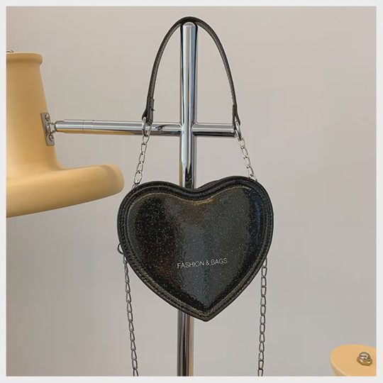 Girls Fashion Heart-shaped Glitter Hand-held Crossbody Bag