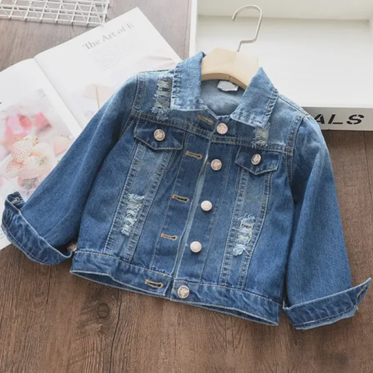【18M-11Y】Stylish Butterfly Print Denim Jacket For Kids