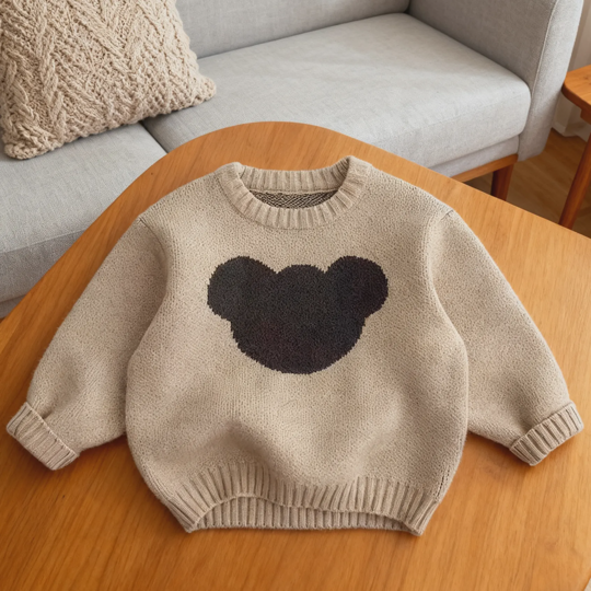 【12M-5Y】Unisex Retro Bear Forest Style Patchwork Crewneck Knit Sweater
