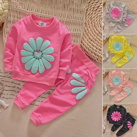 【9M-3Y】2-piece Baby Girl Floral Print Long Sleeve Sweatshirt And Pants Set