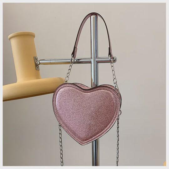 Girls Fashion Heart-shaped Glitter Hand-held Crossbody Bag