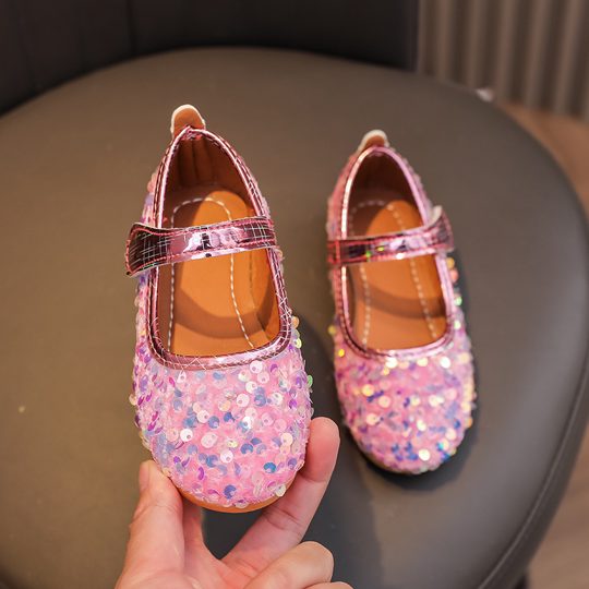 Girls' Sparkly Sequin Soft Sole Velcro Princess Shoes