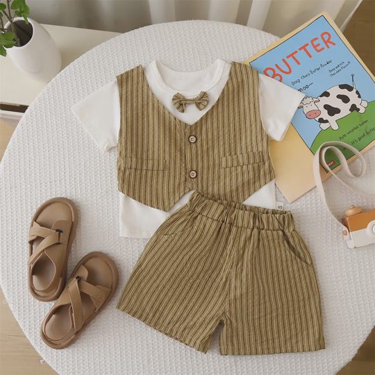 【12M-5Y】2-piece Boys Striped Print Top And Shorts Set
