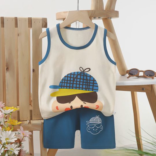 【6M-6Y】Unisex Fun Cartoon Print Tank Top Set