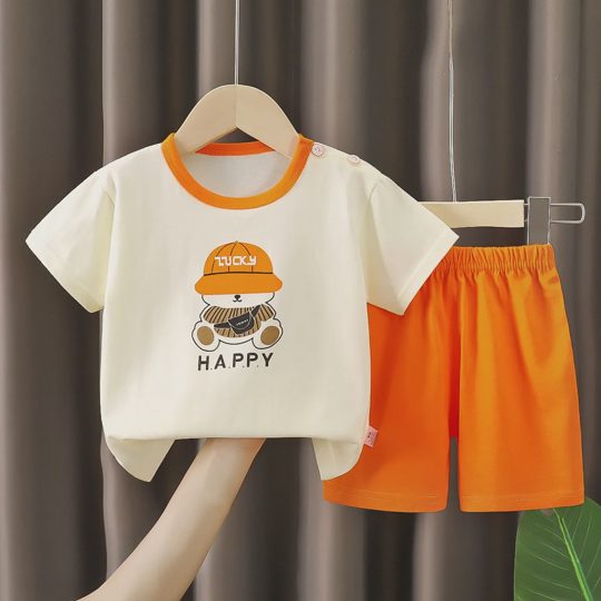 【6M-6Y】Unisex Round Neck Cartoon Print T-Shirt Set