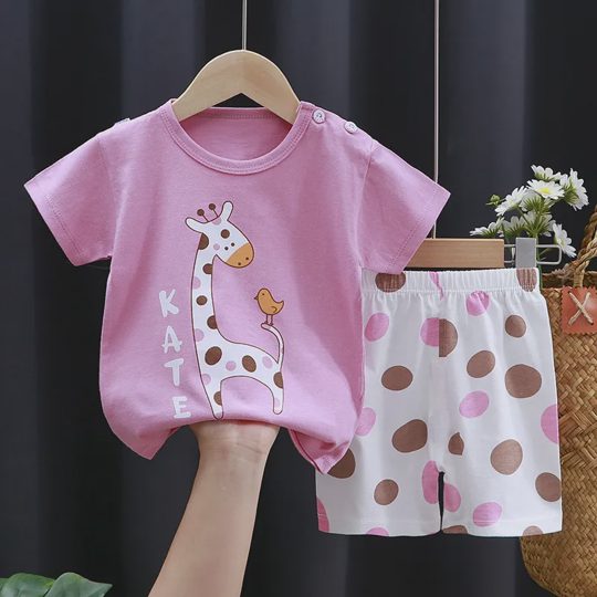 【6M-6Y】Unisex Round Neck Cartoon Print T-Shirt Set