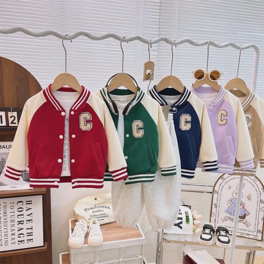 【18M-11Y】Unisex Kids Multicolor Letter Print Baseball Jacket