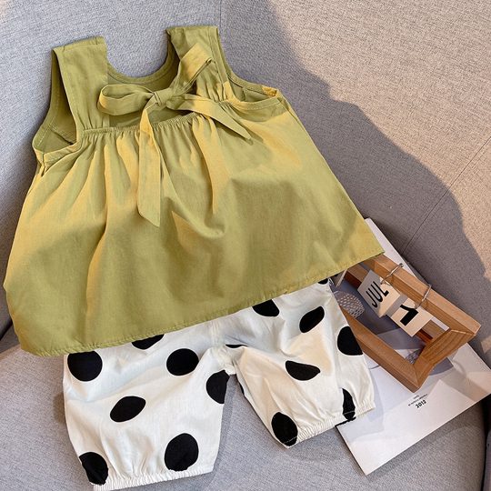 【12M-5Y】Girls' Trendy Tank Top & Polka Dot Pants Set
