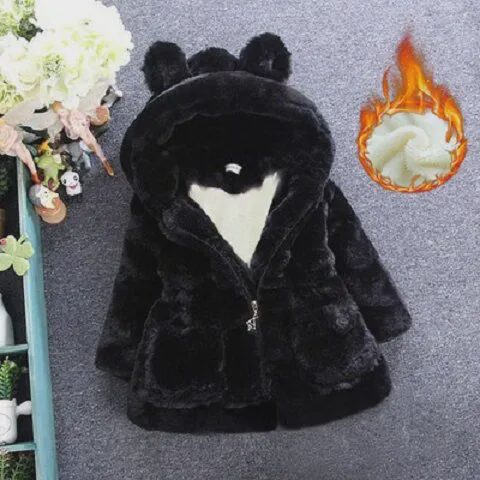 【12M-9Y】Girls Cute Thick Long-sleeved Hooded Jacket - 1162