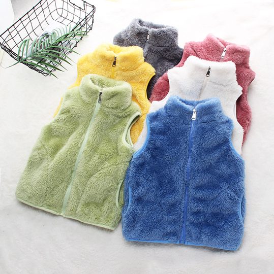 【18M-6Y】Unisex Casual Coral Velvet Keep Warm High Neck Vest Coat