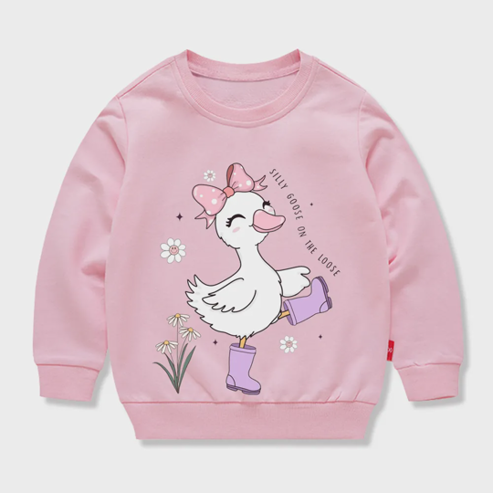 【12M-11Y】Kids' Fashion Sweatshirt – Adorable Cartoon Duck Design