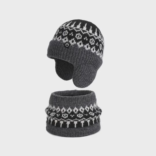 Unisex Warm Knitted Pullover Hat & Neck Warmer Set