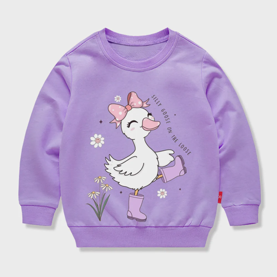 【12M-11Y】Kids' Fashion Sweatshirt – Adorable Cartoon Duck Design
