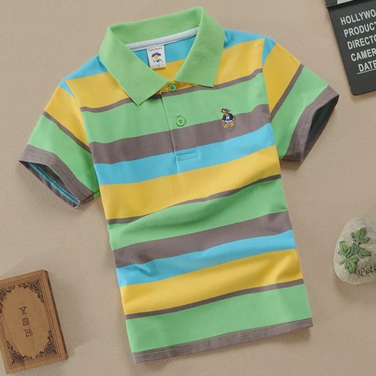【18M-11Y】Boys Multicolor Cotton Striped Short-sleeved Polo Shirt
