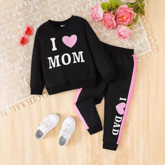【2Y-7Y】2-piece Girls Letter Print Sweatshirt And Pants Set