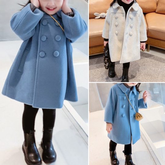 【18M-9Y】Girls Fashion Lapel Breasted Coat - 3171